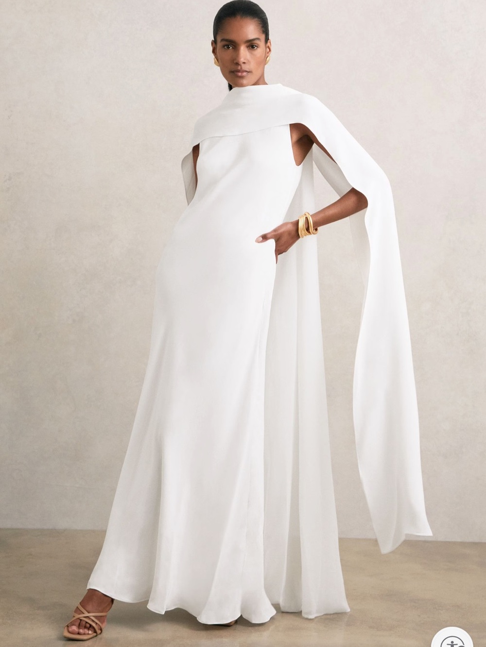 REISS Greta Crepe Cape Maxi Dress in White US 4